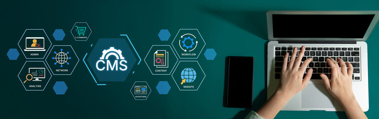 Concept of a Content Management System (CMS). A platform for website administration, digital...