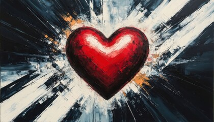 Exploding red heart abstract painting