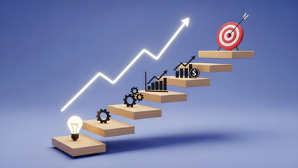 Business Growth Success Steps Concept Blue Copy Space