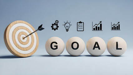 Business Goal Target Strategy Success Wooden Spheres Copy Space