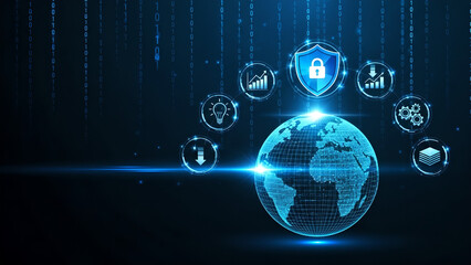 Global Security Cybersecurity Data Protection Network Blue Copy Space