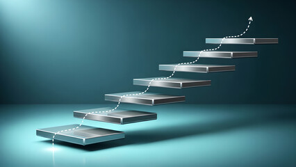 Steps Progress Diagram Business Concept Teal Blue Copy Space