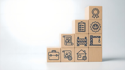 Business Project Development Wooden Cubes Isolated White Copy Space