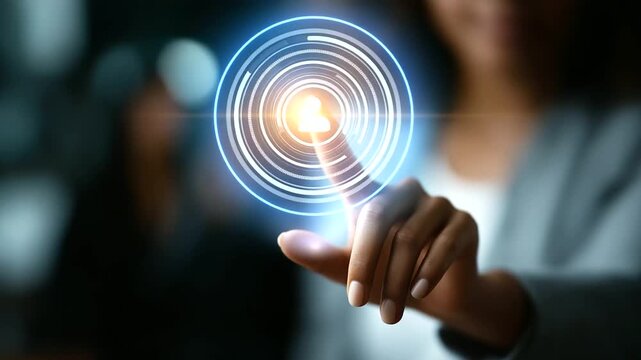 Digital marketing target concept faceless user selecting audience defocused virtual screen background business strategy interface customer segmentation tools personalization