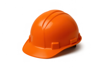 Orange hard hat representing head protection for workers in safety-conscious environments. Transparent background