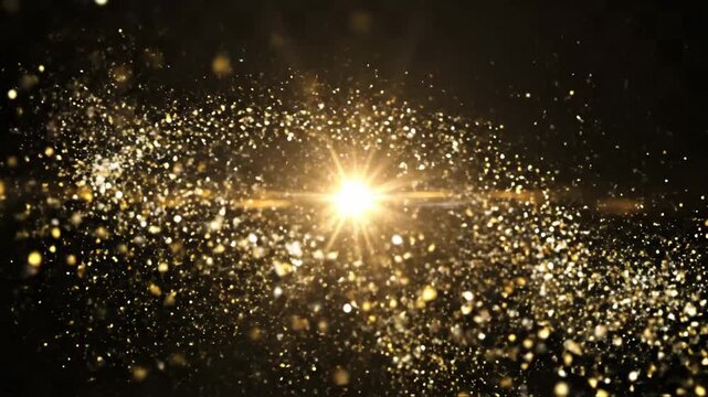 Abstract gold particles bursting on black background