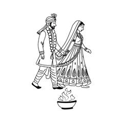 Indian Marriage Ritual Saat Phere Line Art Design