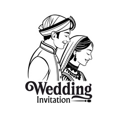 Traditional Indian Couple Wedding Invitation Vector Illustration