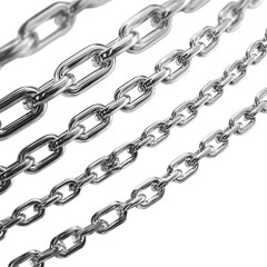 Fototapeta premium A set of polished metal chains arranged diagonally against a black background each chain varying in thickness and focus