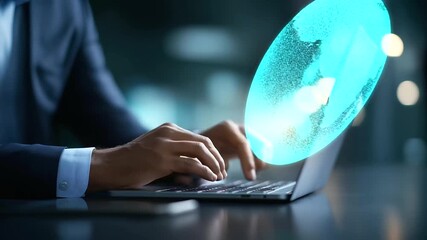 Faceless businessmen using laptop with B2B partnership interface defocused digital marketing dashboard background corporate collaboration technology business to business network - Powered by Adobe