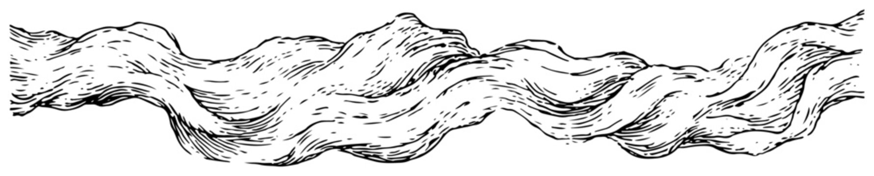 Hand drawn vector sketch of a flowing river or water stream