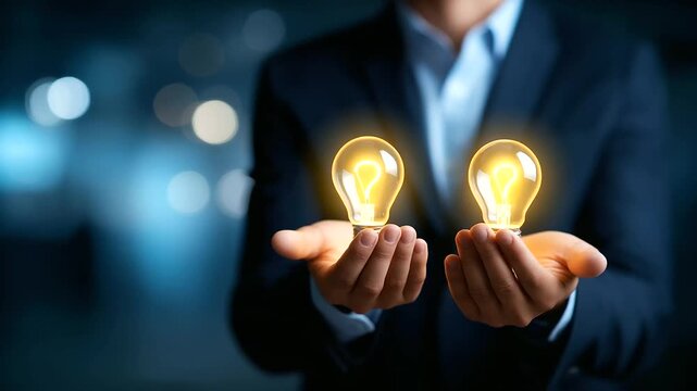 Faceless businessmen holding light bulbs with question mark icon defocused FAQ interface background problem and solution concept quiz system survey platform support knowledge
