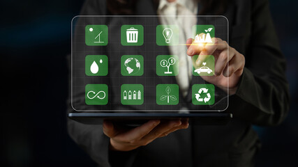 A collection of icons for green energy and sustainability. Symbols for environmental protection, renewable resources, and eco friendly technology. Motif