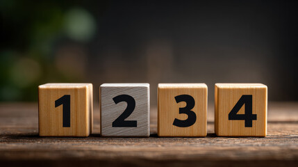 Wooden number blocks one two three four on rustic table symbolizing order priority and simple organization