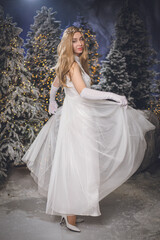 Fototapeta premium Delicate Dance: Woman in Motion in the Winter Forest