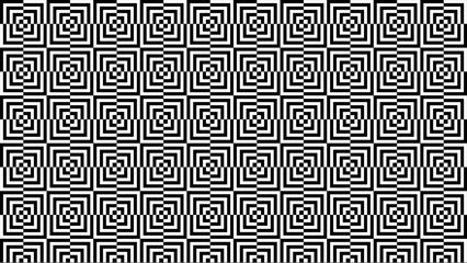 Seamless black and white geometric op art pattern creating an optical illusion of depth and movement.