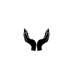 Black silhouette of two hands cupped upwards, symbolizing care, protection, or offering.