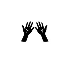 Two black silhouette hands with palms facing forward and fingers spread on a white background.