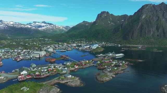 Aerial panoramic view of Svolvar in Lofoten Islands, Norway