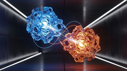 Futuristic blue light bulb and brain illustration with abstract fractal energy glow on a black backdrop