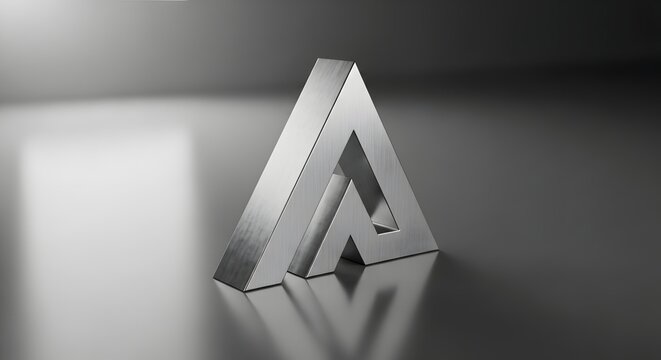 Modern metallic logo sign standing on smooth surface without branding generic 3D signage mockup