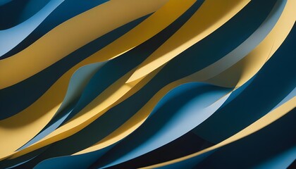Abstract flowing waves of blue and gold paper creating a dynamic and elegant background