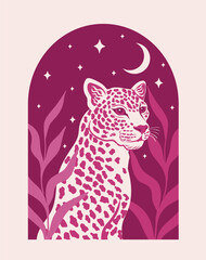 Mystical pink leopard in night Jungle. Boho wild cheetah poster © Viktoriia Patapova 
