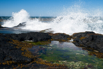 beautiful seashore in iceland at a stormy day
