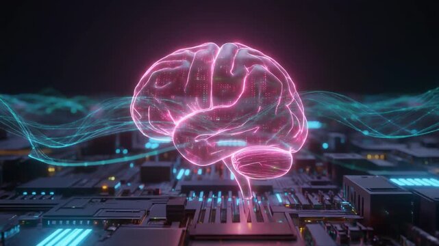 Artificial intelligence brain animation. Digital brain big data deep learning computer machine