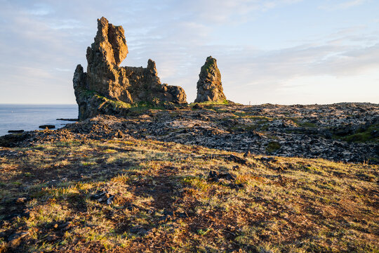 Lava formation Londrangar on Snaefellsnes peninsula in Iceland at sunset