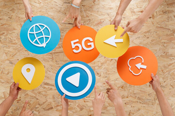 Hands Holding 5G Digital Technology Symbol Icons