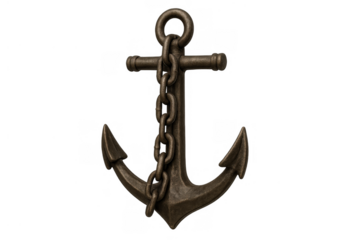Vintage anchor with chain symbol of marine stability, security, power, and freedom on a transparent background