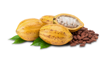 image of cocoa fruit and cocoa beans without background