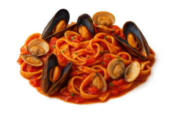 Delicious Seafood Pasta with Mussels and Clams, transparent background