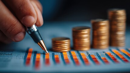 Businessman analyzes investment data with charts for profit optimization and economic growth during a financial report session
