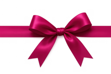 Pink silk ribbon bow with horizontal stripe for gift wrapping or decorative element, transparent background