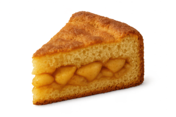 Delicious apple cake slice, transparent background culinary creation.