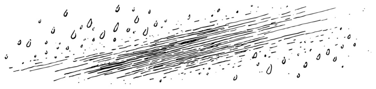 Abstract hand drawn sketch of heavy rain drops and wind motion lines
