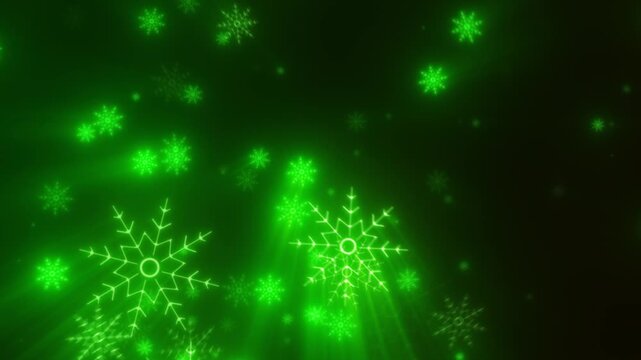 Bright neon-green glowing snowflakes and rays