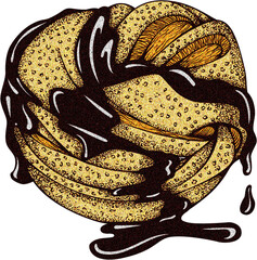 Crepes with Chocolate Isolated Illustration with Grainy Texture, Pastry Sweet Bakery Drawing