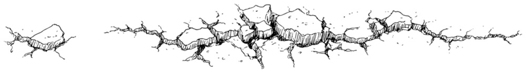 Fototapeta premium Hand drawn cracked ground fracture ink line art