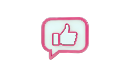 3D Like Icon in Pink Speech Bubble on White Background