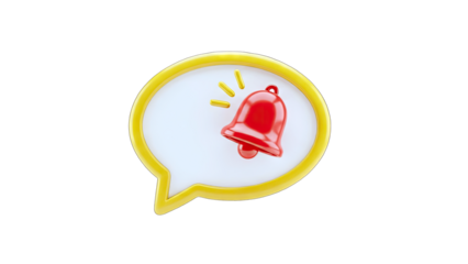3D Notification Bell in Speech Bubble on White Background