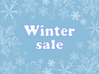 Snowflakes background. Winter decor. Postcard, flyer, sale