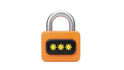 3D Orange Padlock with Password - Security Concept