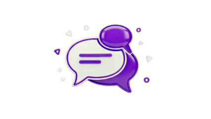 3D Purple Chat Bubbles Communicating on White Background