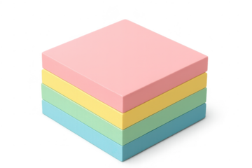 Stack of colorful paper notes on transparent background, isometric view.