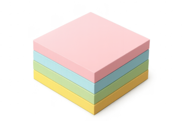 Isometric stack of pastel papers on transparent background artwork.
