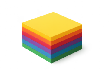Stack of colorful papers on transparent background for graphic design.