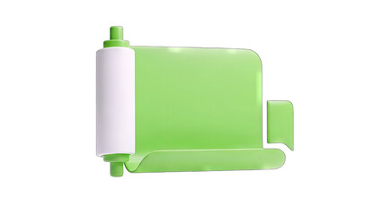 3D Rendered Green Paper Roll and Speech Bubble on White Background